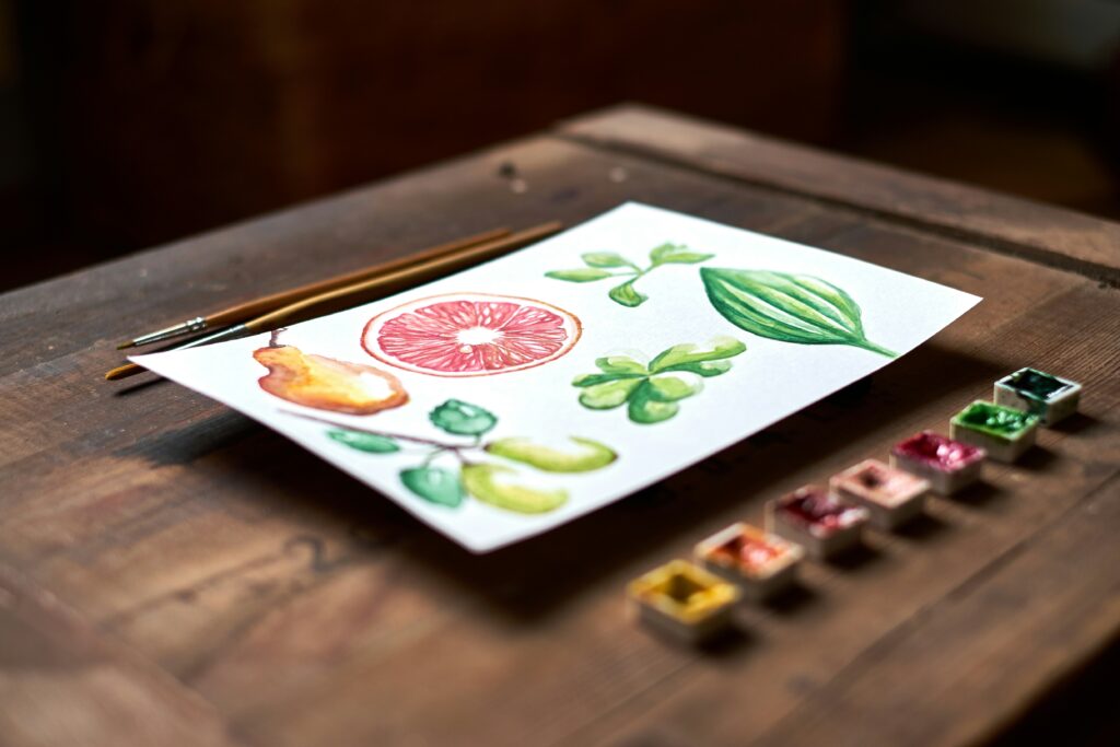 watercolor image of fruits and vegetables