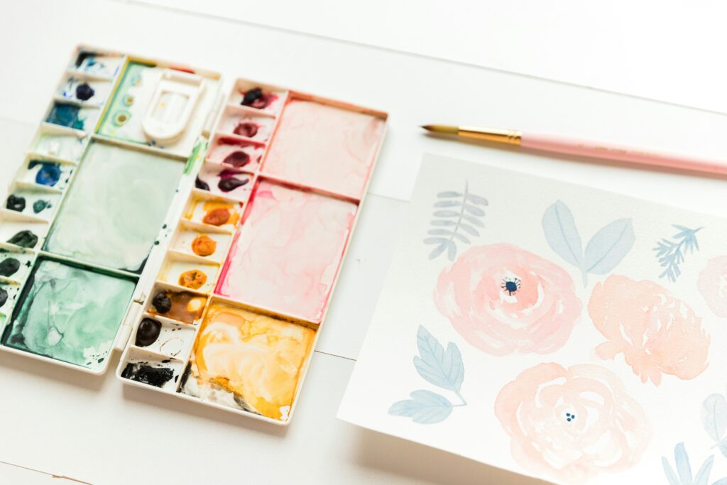 watercolor florals with paint pallete